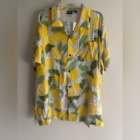 NWT Mad Engine Men’s Button Up Short Sleeve Shirt Size XXL Lemon Print - Picture 1 of 6